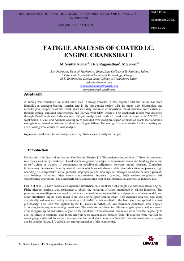 (PDF) FATIGUE ANALYSIS OF COATED I.C. ENGINE CRANKSHAFT IJRAME