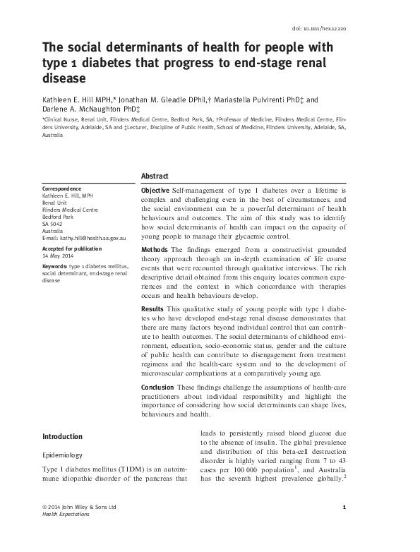 (PDF) The social determinants of health for people with type 1 diabetes ...