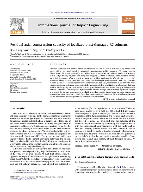 (PDF) Residual Axial Compression Capacity of localized Blast Damaged RC ...