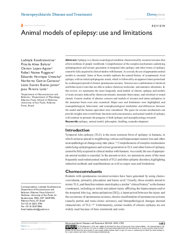 (PDF) Animal models of epilepsy use and limitations Lezio S Bueno