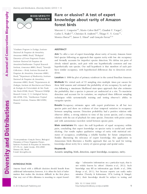 (PDF) Rare or elusive? A test of expert knowledge about rarity of ...