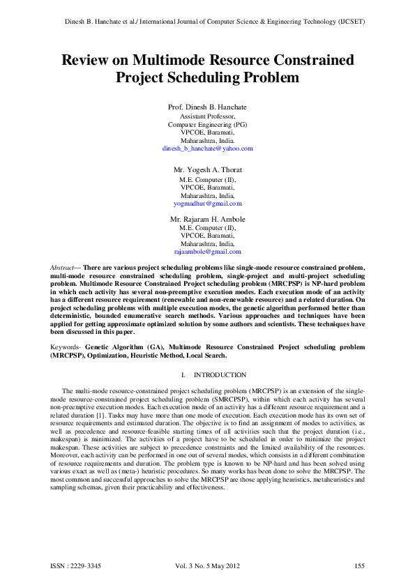 (PDF) Review on Multimode Resource Constrained Project Scheduling Problem
