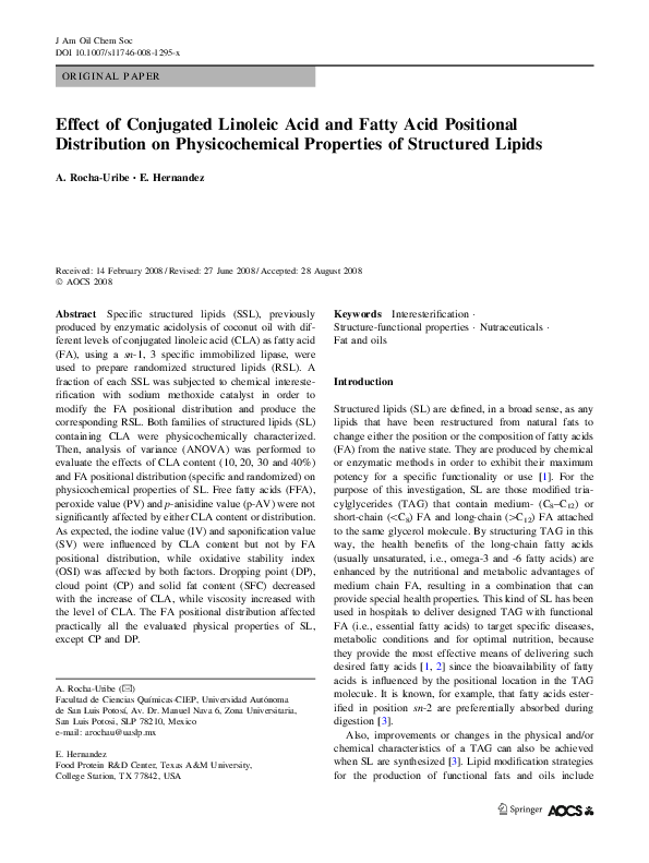 (PDF) Effect of Conjugated Linoleic Acid and Fatty Acid Positional ...