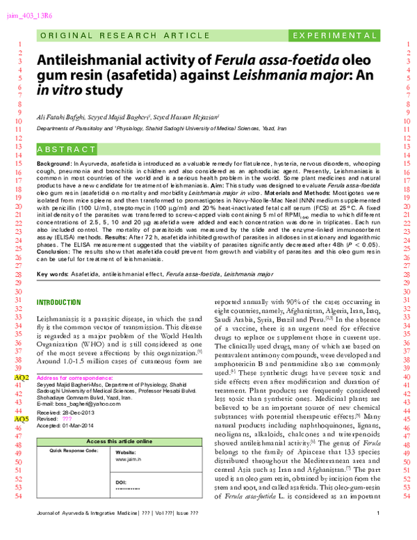 (PDF) Antileishmanial activity of Ferula assa-foetida oleo gum resin ...