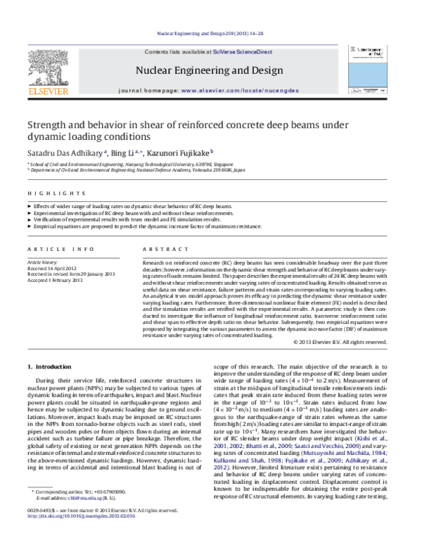 (PDF) Strength and behavior in shear of reinforced concrete deep beams