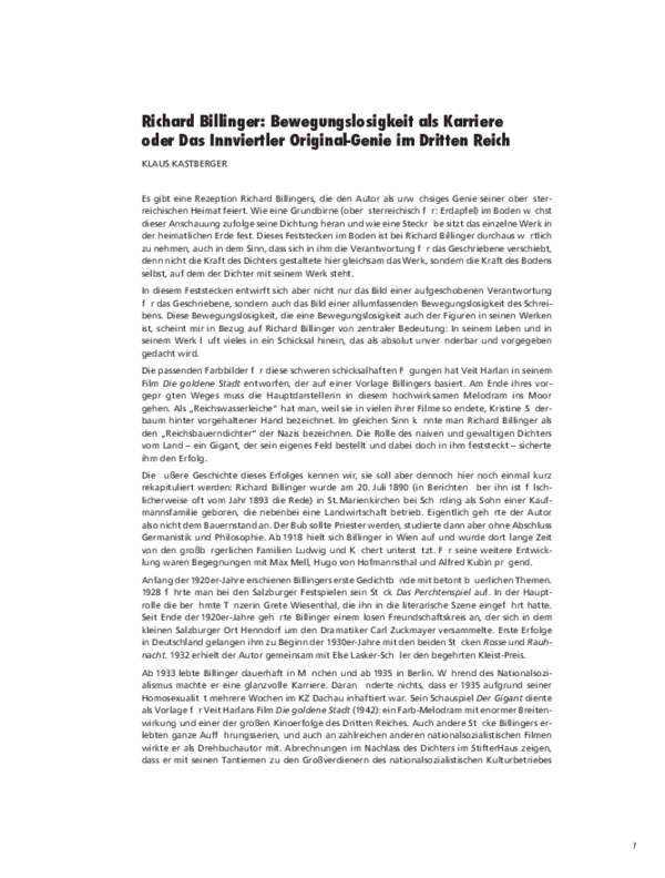 (PDF) Richard Billinger: Bewegungslosigkeit als Karriere (2014)