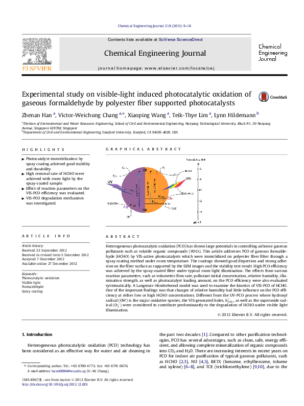 (PDF) Visiblelight photocatalytic oxidation of formaldehyde Zhe'nan