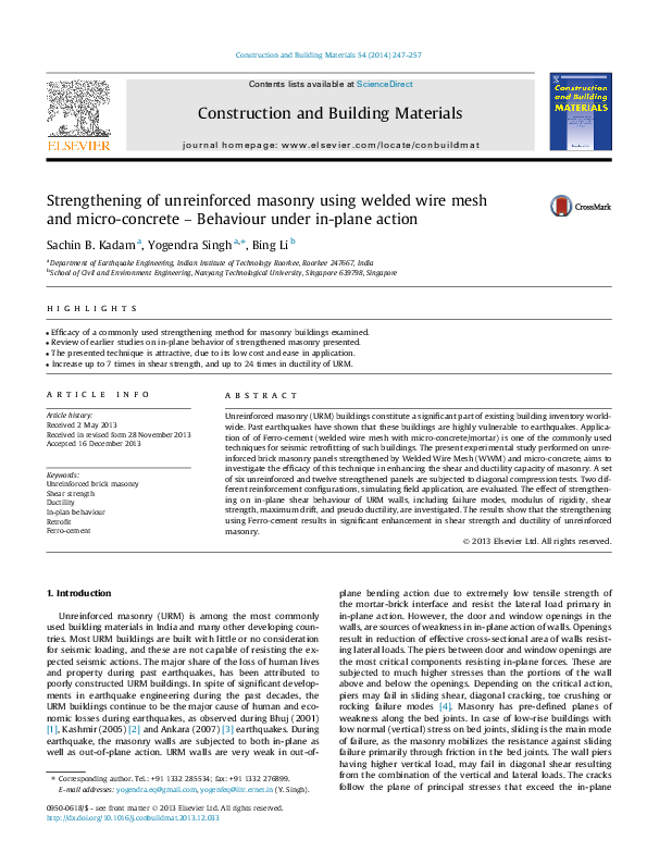 (PDF) Strengthening of unreinforced masonry using welded wire mesh and ...