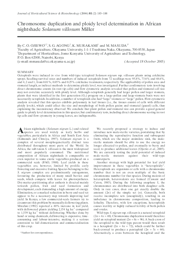 (PDF) Chromosome duplication and ploidy level determination in African