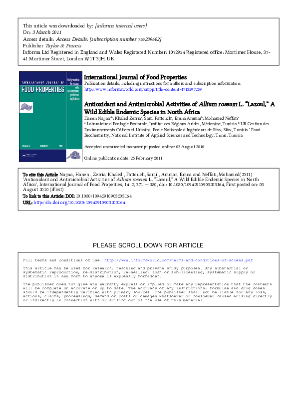 (PDF) Antioxidant and Antimicrobial Activities of Allium roseum L ...