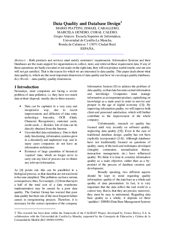 (PDF) Data Quality and Database Design 1
