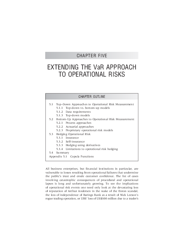 CHAPTER FIVE EXTENDING THE VaR APPROACH TO OPERATIONAL RISKS CHAPTER ...