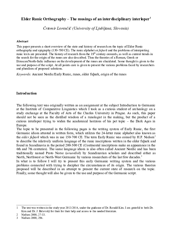 (PDF) Elder Runic Orthography - The musings of an interdisciplinary ...
