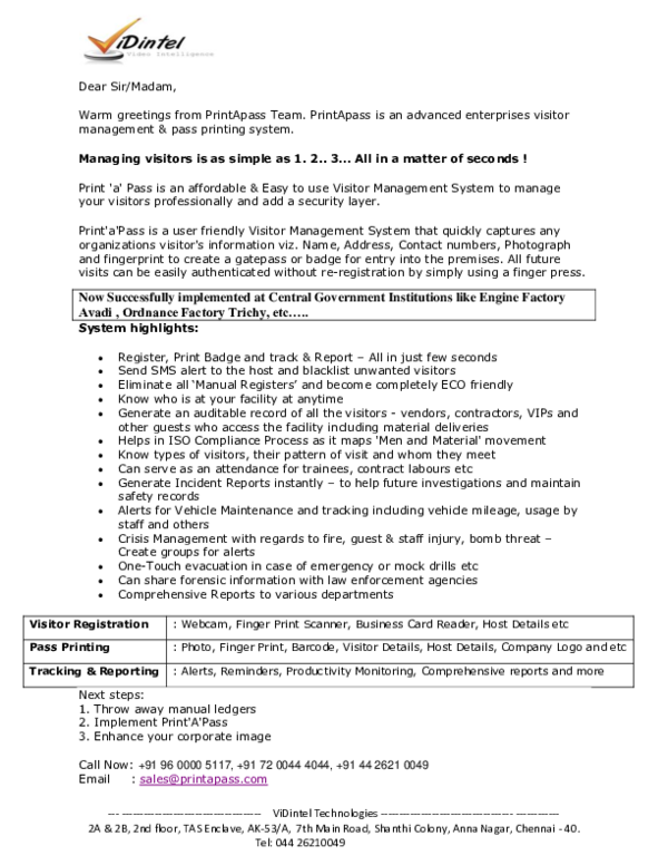 (DOC) Visitor Management System Arun Printapass Academia.edu