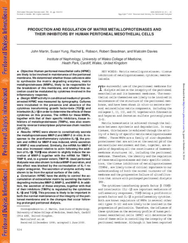 (PDF) PRODUCTION AND REGULATION OF MATRIX METALLOPROTEINASES AND THEIR ...