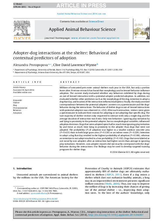 (PDF) Adopter-dog interactions at the shelter: Behavioral and ...