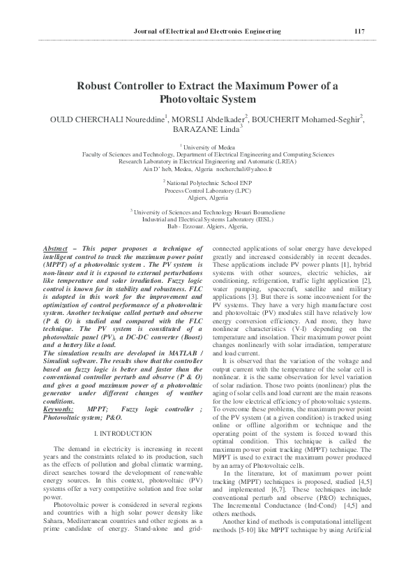 (PDF) Robust Controller to Extract the Maximum Power of a Photovoltaic ...