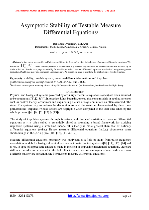 (PDF) Asymptotic Stability of Testable Measure Differential Equations