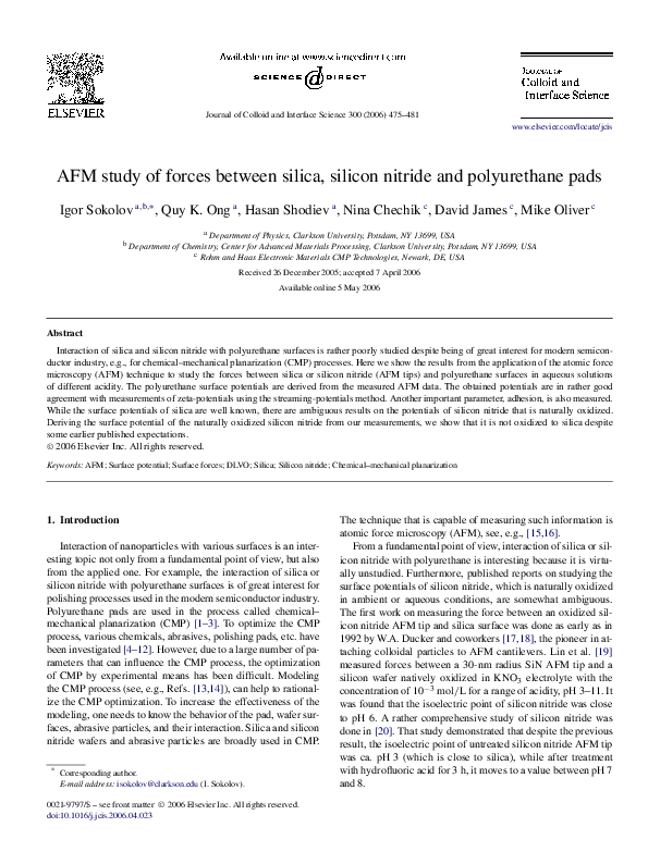 (PDF) AFM study of forces between silica, silicon nitride and ...