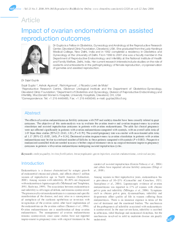 (PDF) Impact of ovarian endometrioma on assisted reproduction outcomes