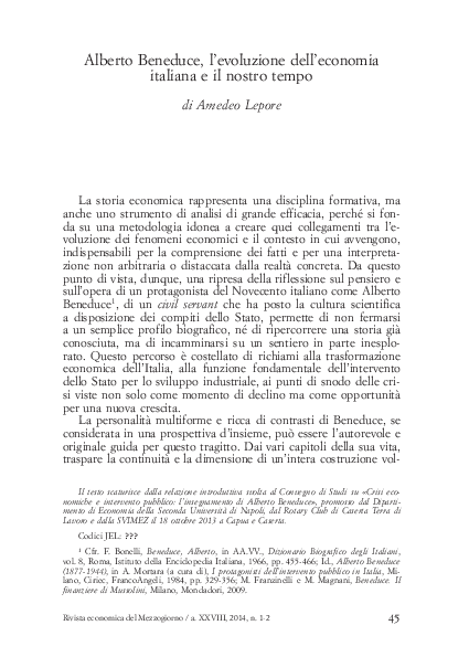 Alberto Beneduce, l'evoluzione dell'economia italiana e il nostro tempo