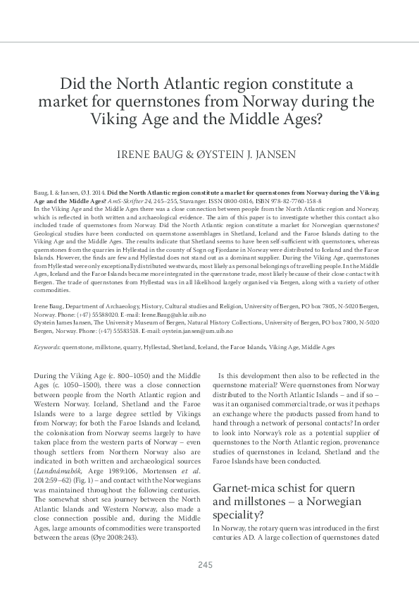 Did the North Atlantic region constitute a market for quernstones from Norway during the Viking Age and the Middle Ages?