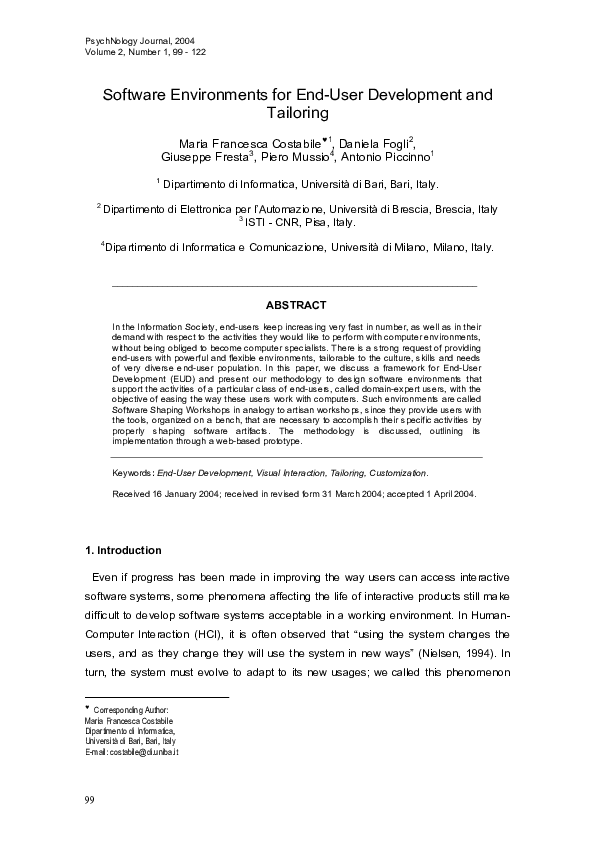 (PDF) Software Environments for End-User Development and Tailoring
