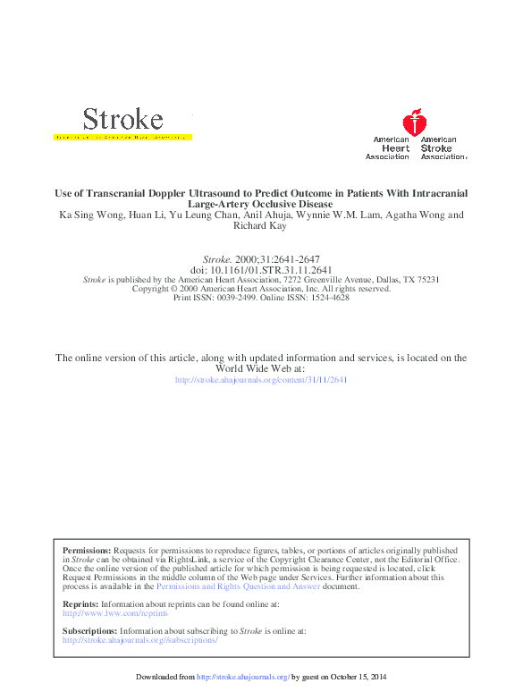 (PDF) Use of Transcranial Doppler Ultrasound to Predict in