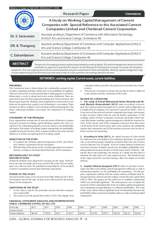 (PDF) A Study on Working Capital Management of Cement Companies with ...