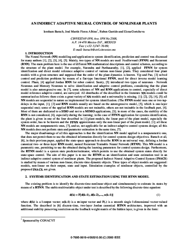 (PDF) An indirect adaptive neural control of nonlinear plants