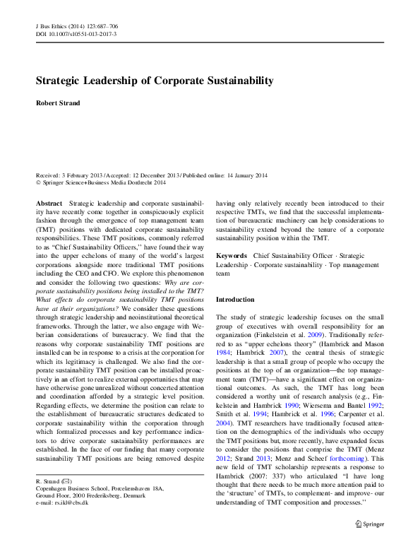 (PDF) Strategic Leadership of Corporate Sustainability
