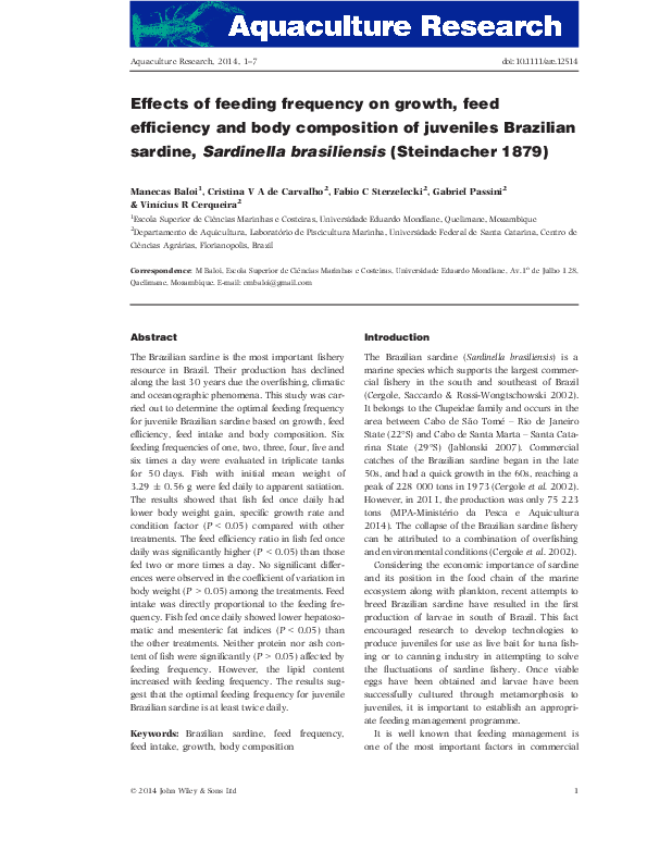 (PDF) Effects of feeding frequency on growth, feed efficiency and body ...