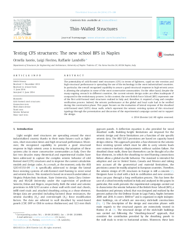 (PDF) Testing CFS structures: The new school BFS in Naples