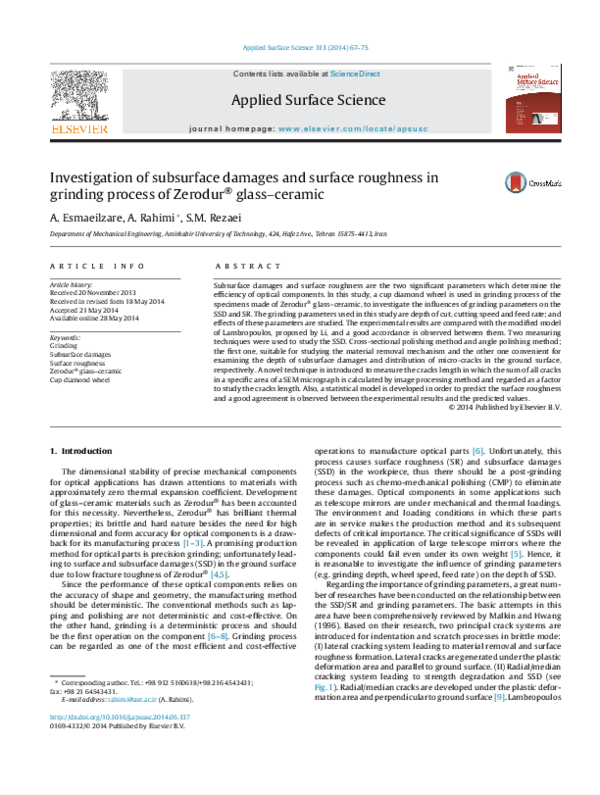 (PDF) Investigation of subsurface damages and surface roughness in ...