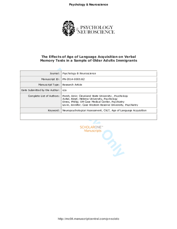 (PDF) The Effects of Age of Language Acquisition on Verbal Memory Tests ...