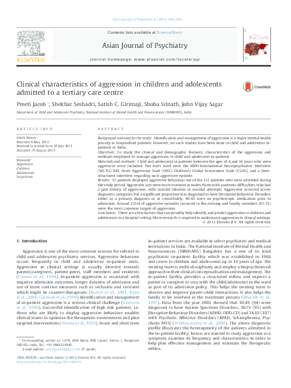 (PDF) Clinical characteristics of aggression in children and ...