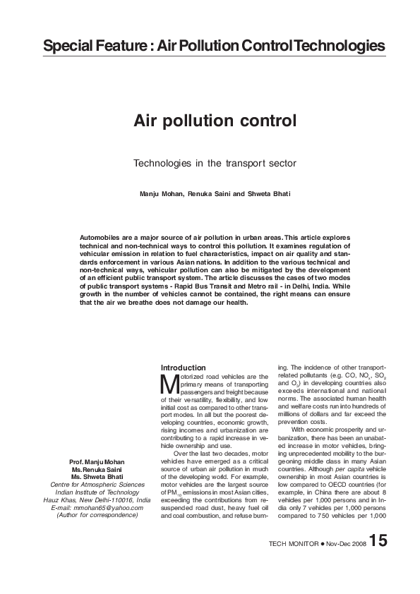 (PDF) Air pollution control (Technologies in the transport sector