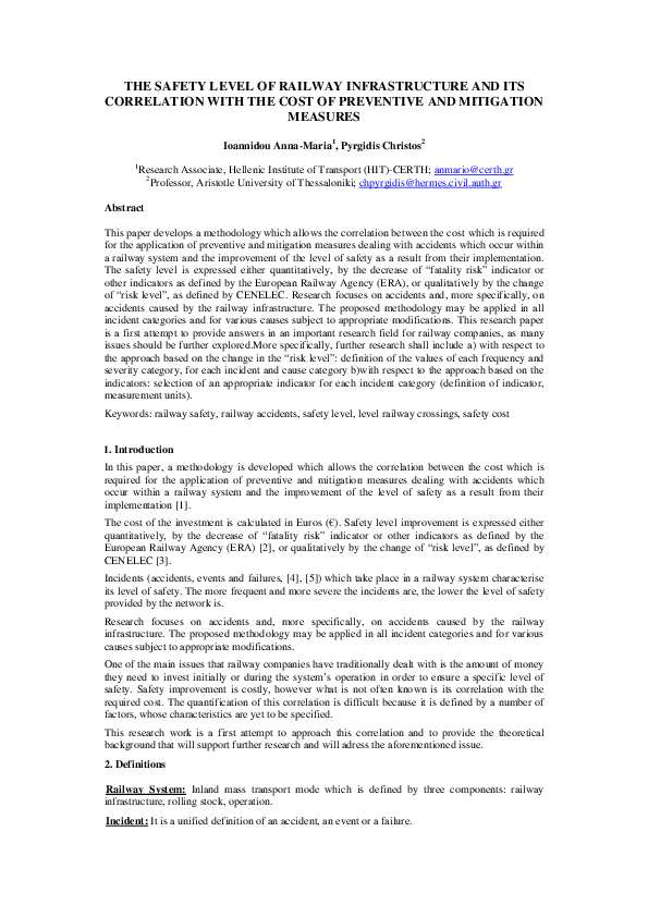 (PDF) THE SAFETY LEVEL OF RAILWAY INFRASTRUCTURE AND ITS CORRELATION ...