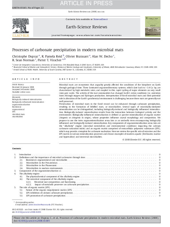 (PDF) Processes of carbonate precipitation in modern microbial mats