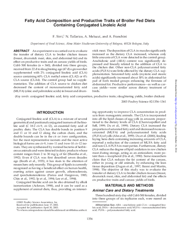 (PDF) Fatty Acid Composition and Productive Traits of Broiler Fed Diets