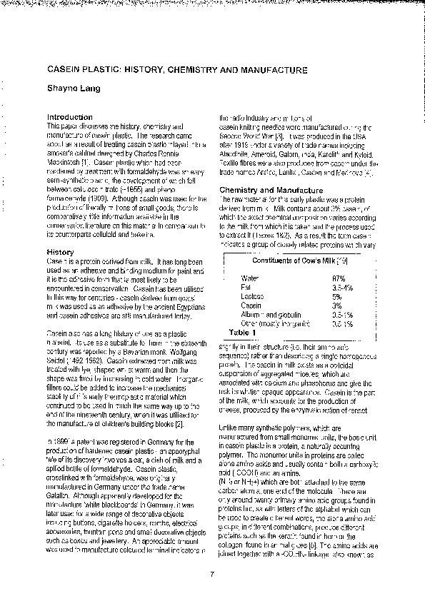 (PDF) Casein Plastic History, Chemistry and Manufacture Shayne