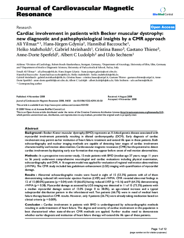 (PDF) Cardiac involvement in patients with Becker muscular dystrophy