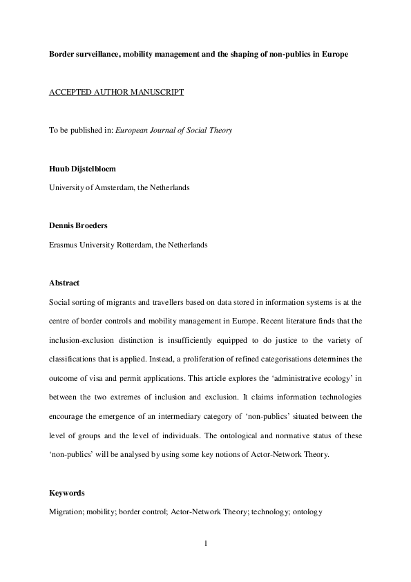 Border surveillance, mobility management and the shaping of non-publics in Europe