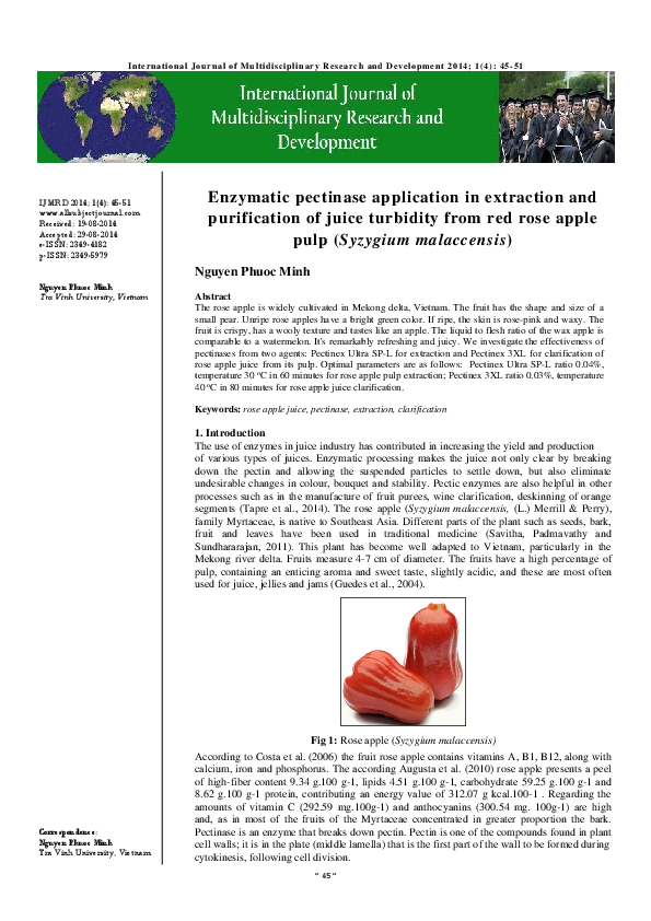 (PDF) Enzymatic pectinase application in extraction and purification of