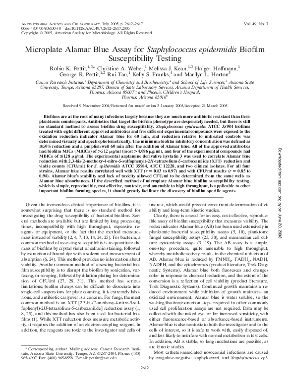 (PDF) Microplate Alamar Blue Assay for Staphylococcus epidermidis