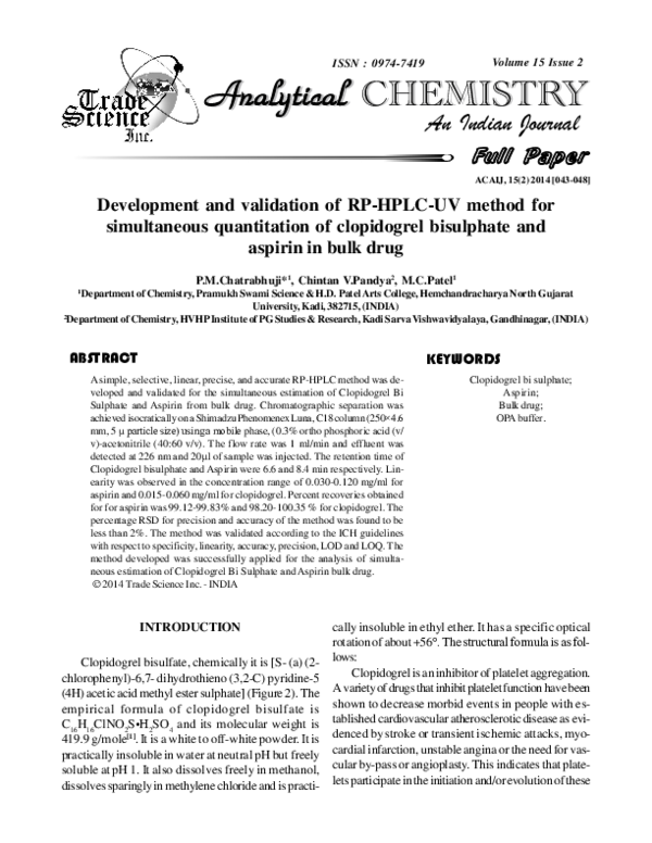 (PDF) Development and validation of RP-HPLC-UV method for simultaneous ...