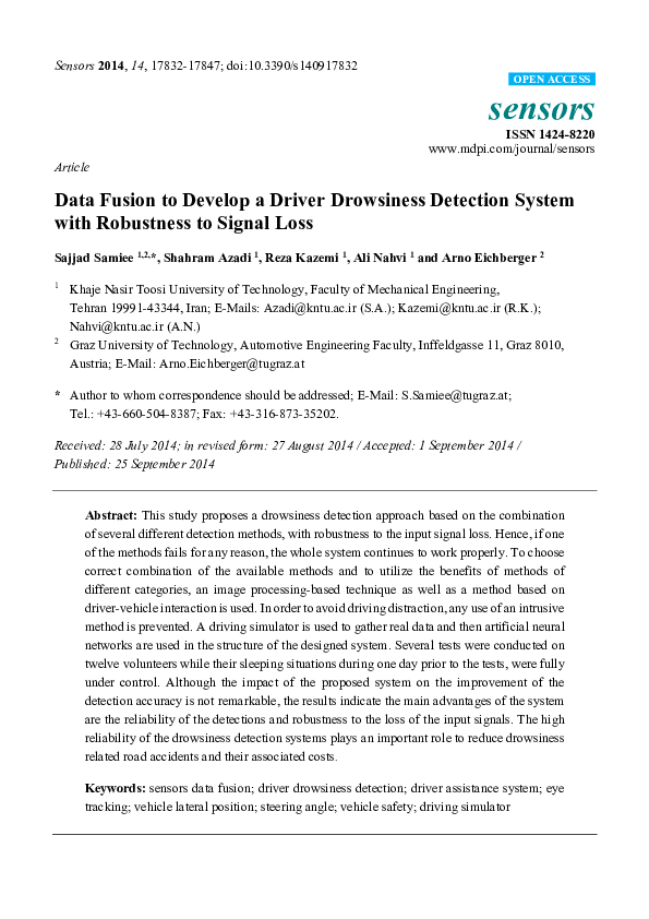 (PDF) Data Fusion to Develop a Driver Drowsiness Detection System with ...