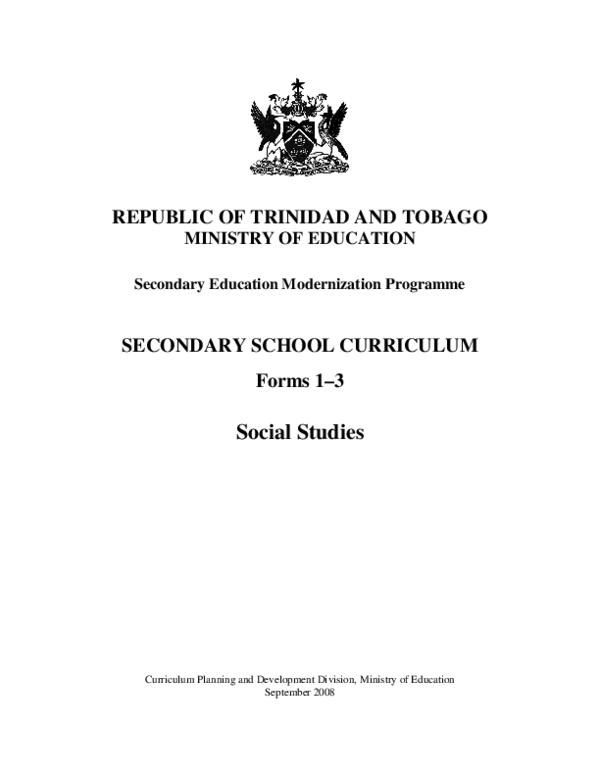 (PDF) REPUBLIC OF TRINIDAD AND TOBAGO MINISTRY OF EDUCATION Secondary