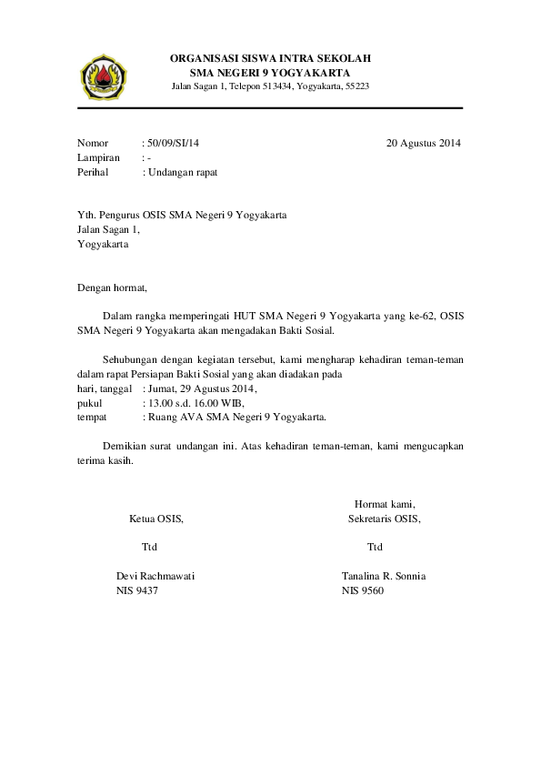 Contoh Surat Resmi Sekolah Sma Nusagates