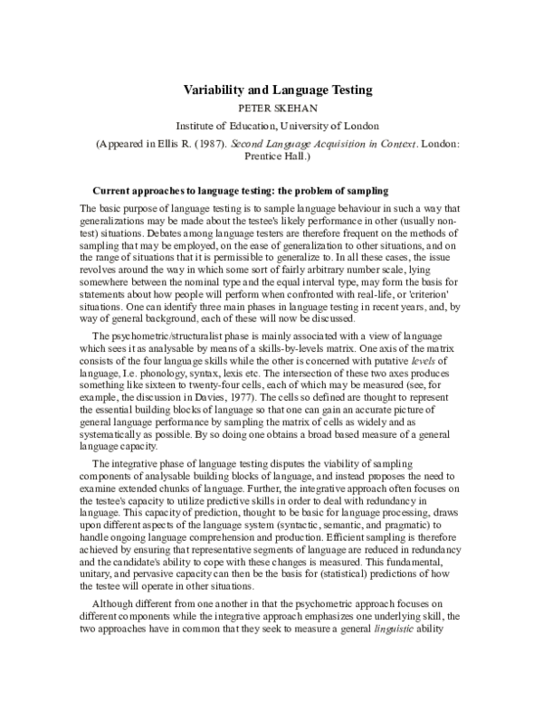 (PDF) Variability and Language Testing